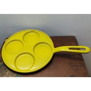 Vintage Copco Denmark Yellow Enamelware Griddle Plett Pan Egg Pancakes Skillet